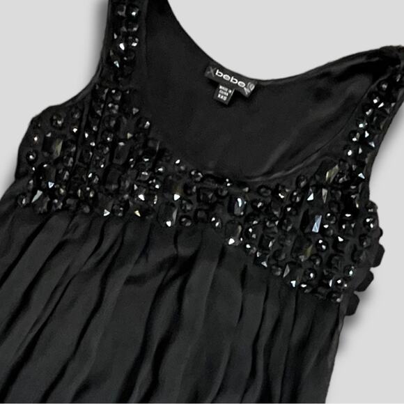 BEBE RARE Y2K SLEEVELESS JEWELED SHIRT BUBBLE TANK BLACK XXS - Picture 3 of 6
